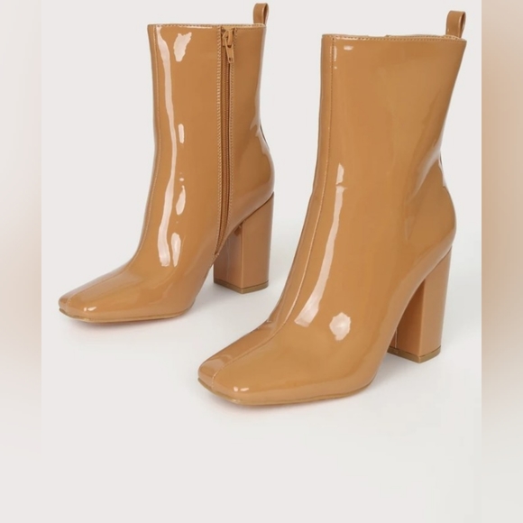Lulus Shoes - NEW! Lulu's Bekka Caramel Patent Leather Mid-Calf Boots SZ 6
